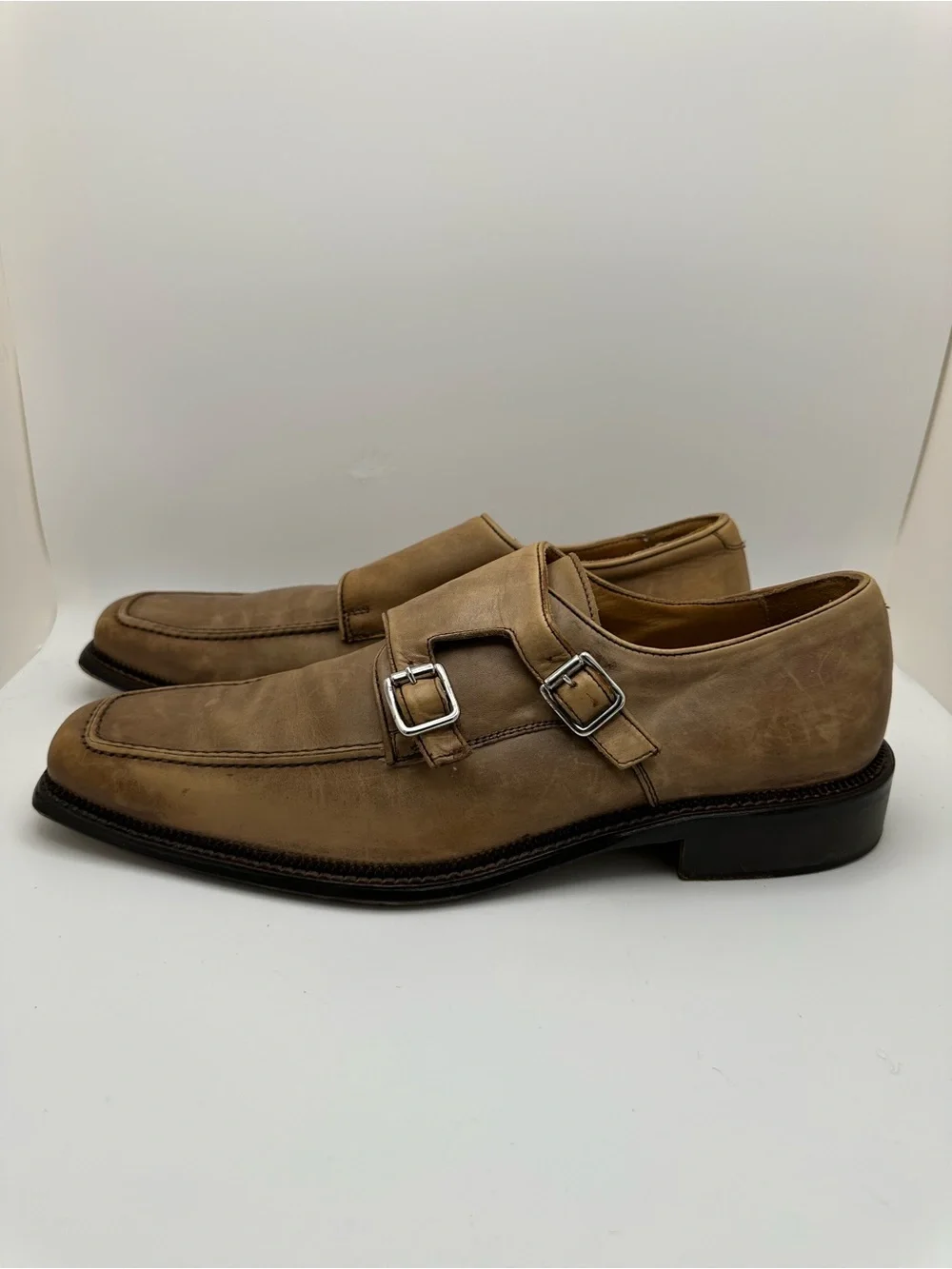 Mercanti Florentini Italy Double Monk Strap Leather Shoes - Light Brown